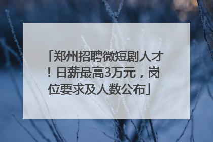 郑州招聘微短剧人才！日薪最高3万元，岗位要求及人数公布